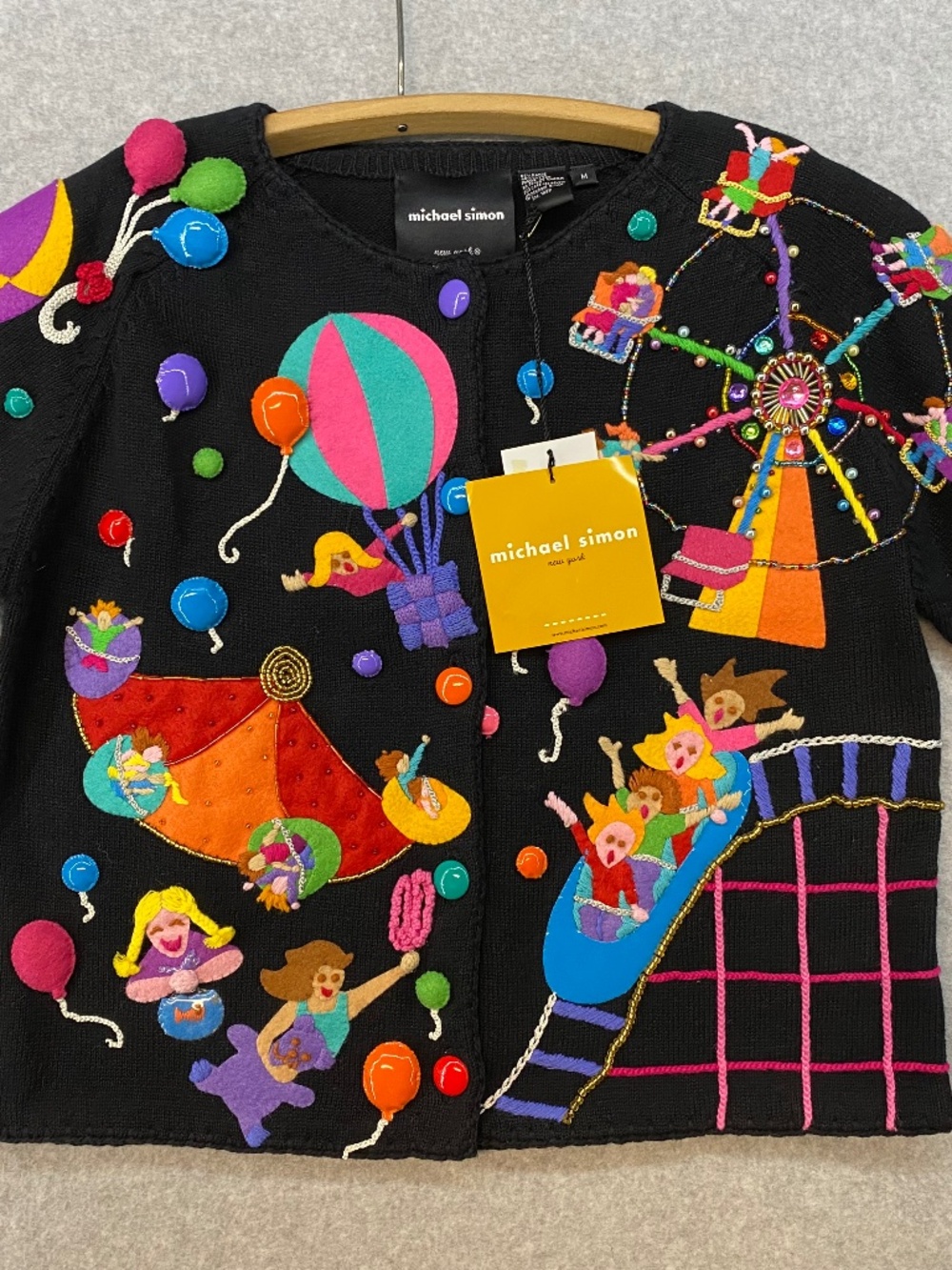 NEW! Vintage Michael Simon Cardigan M • Carnival Amusement • 1999 • Art To Wear